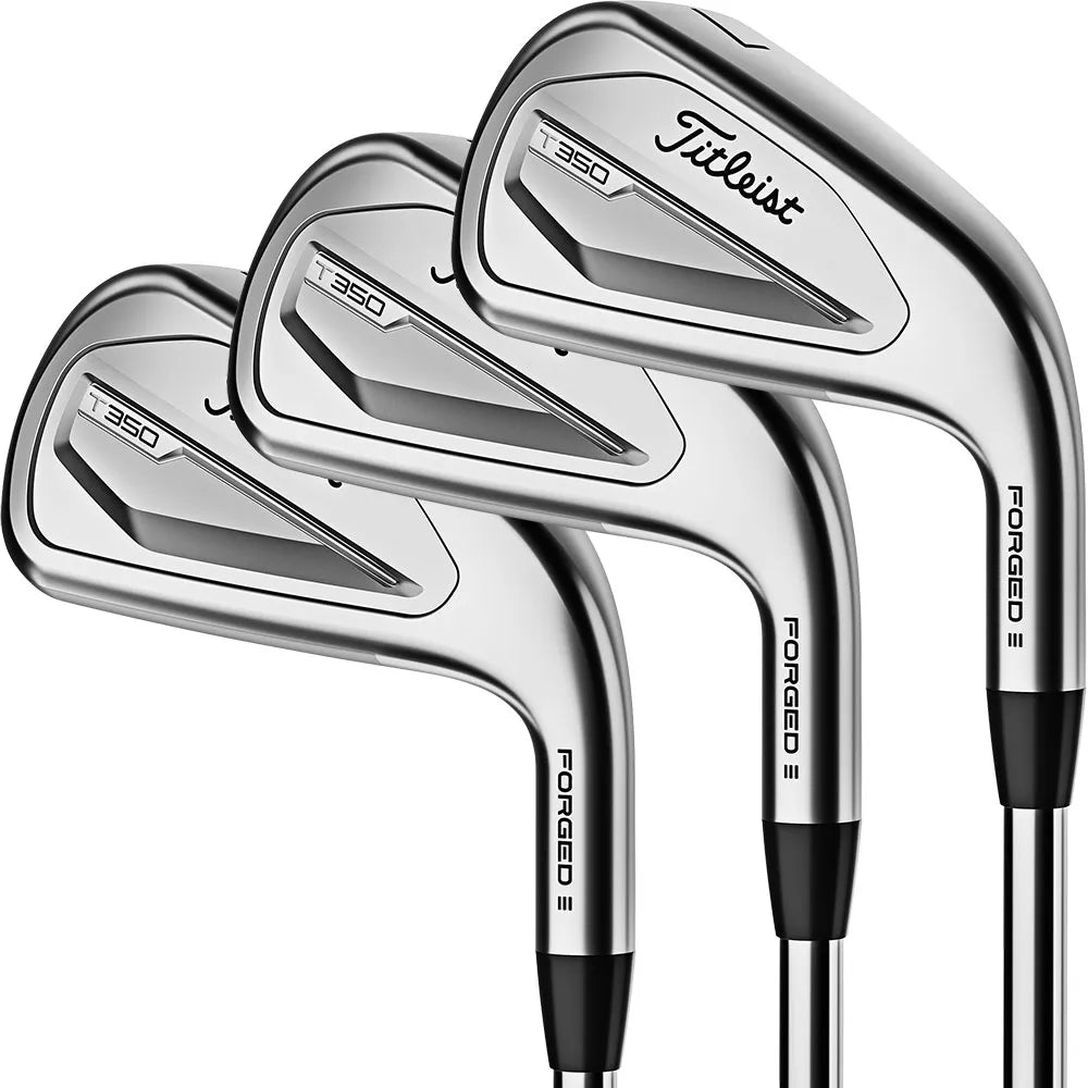 Set of Titleist T350  golf clubs on a white background - Up N Down Golf - Golf Club Rental Hire Repair Algarve
