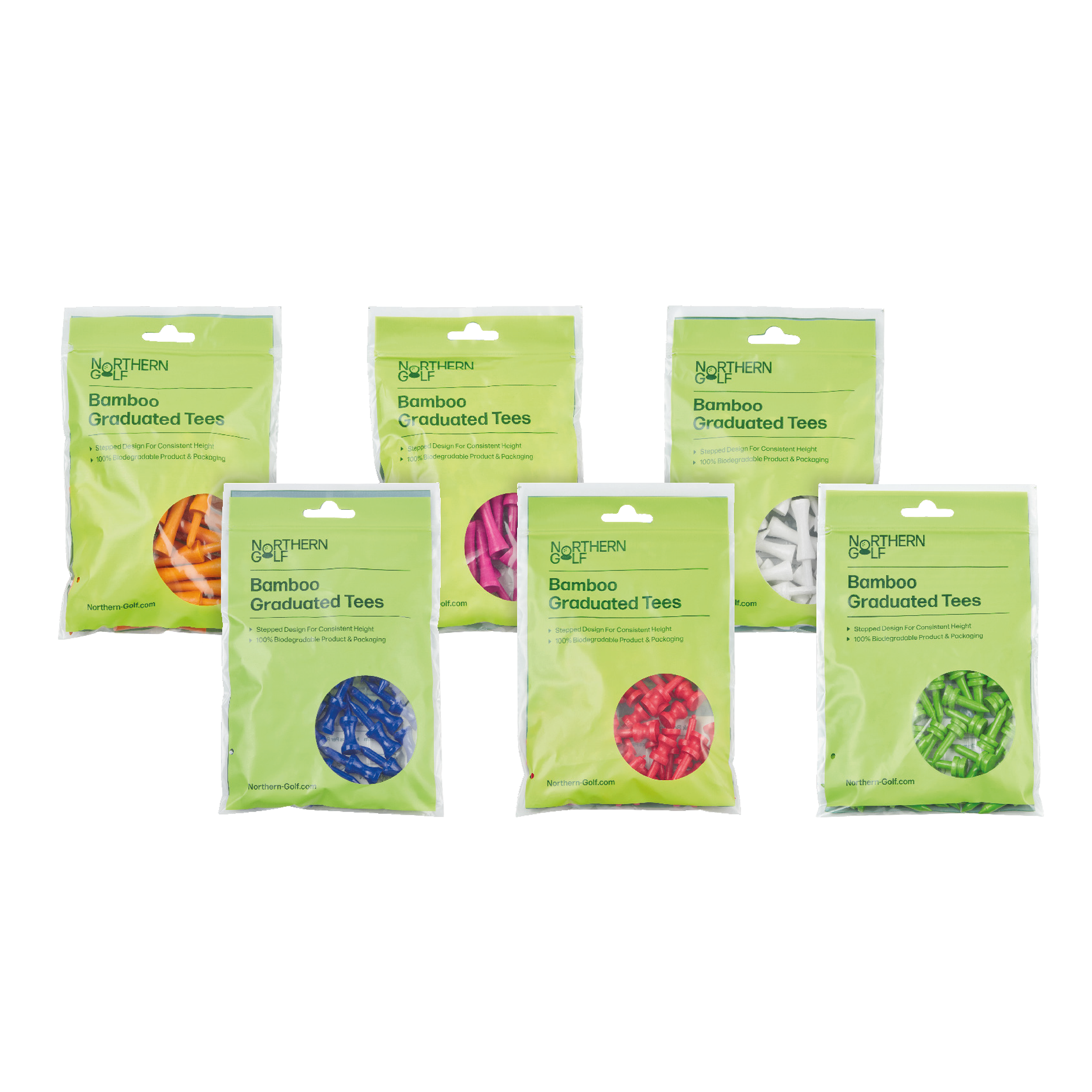 Set of Northern Bamboo Graduated Tees packaging on a white background