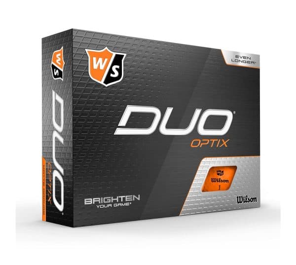 Wilson Staff Duo Optix golf ball packaging pack of 12 Orange on a white background